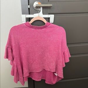 Altar'd State Pink Ruffled Crop Blouse